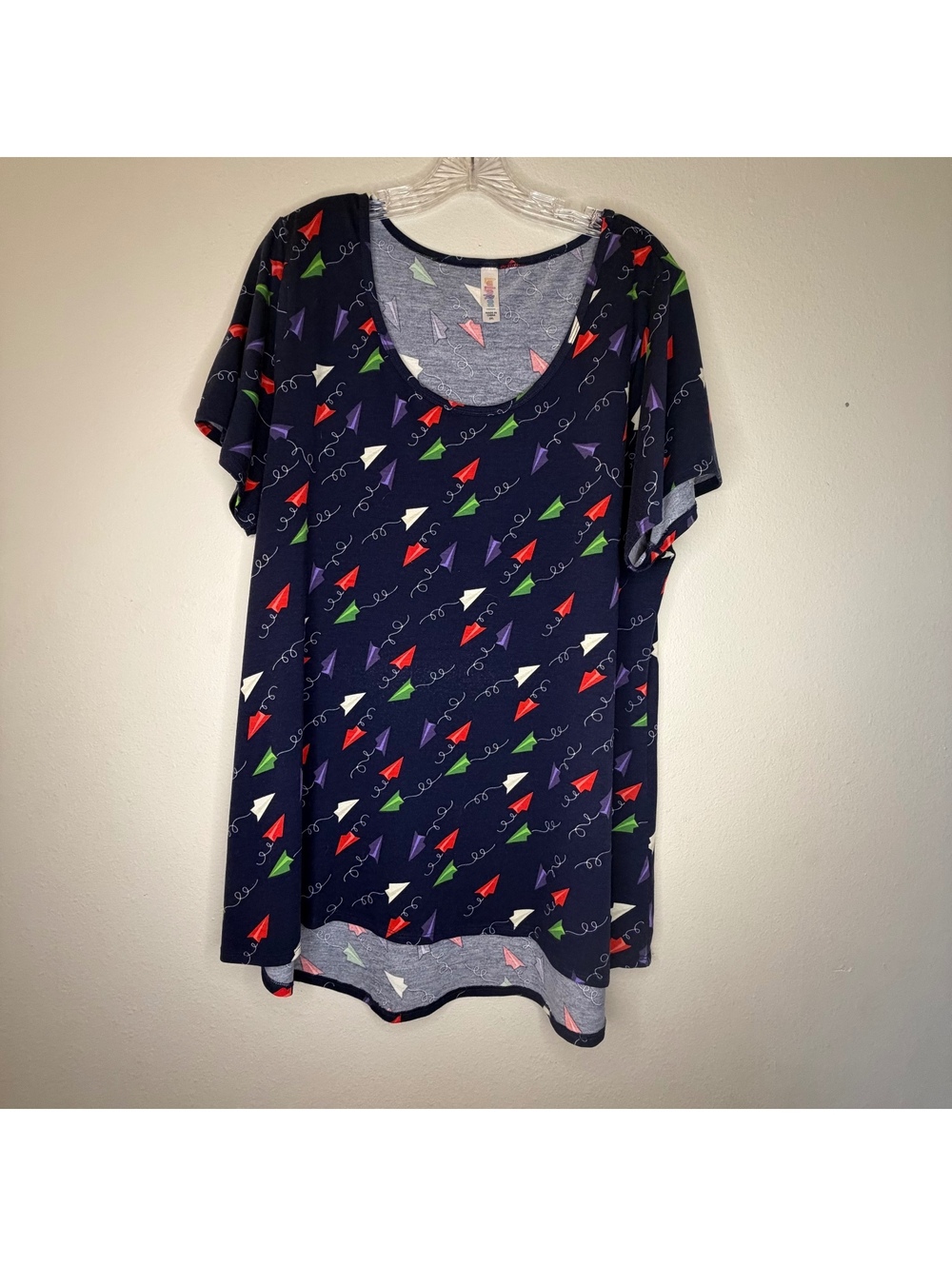 LuLaRoe Navy Blue Paper Airplane Print T-Shirt 2XL
